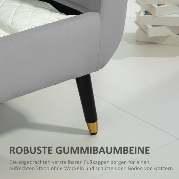 Luksusbenk polstret benk med oppbevaringsplass armlener brystbenk fløyelsmyk polyester gummitre lys grå 107 x 42 x 65 cm