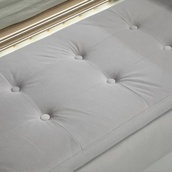 Luksusbenk polstret benk med oppbevaringsplass armlener brystbenk fløyelsmyk polyester gummitre lys grå 107 x 42 x 65 cm