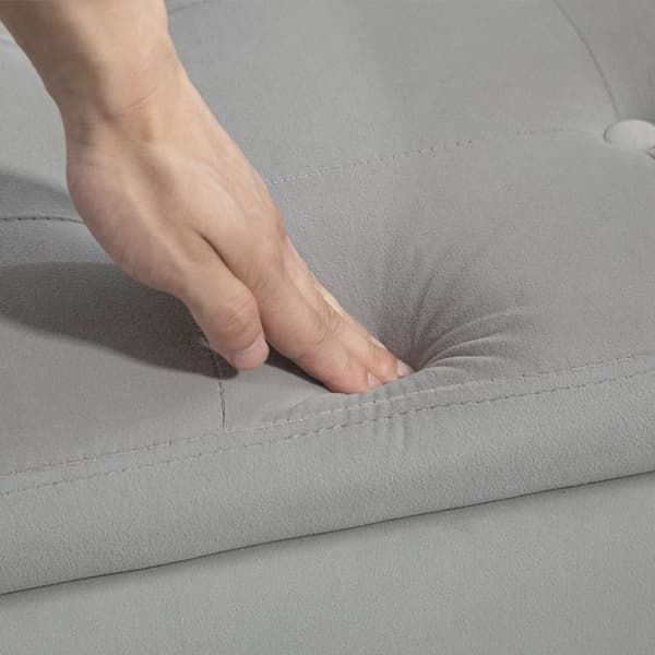 Luksusbenk polstret benk med oppbevaringsplass armlener brystbenk fløyelsmyk polyester gummitre lys grå 107 x 42 x 65 cm