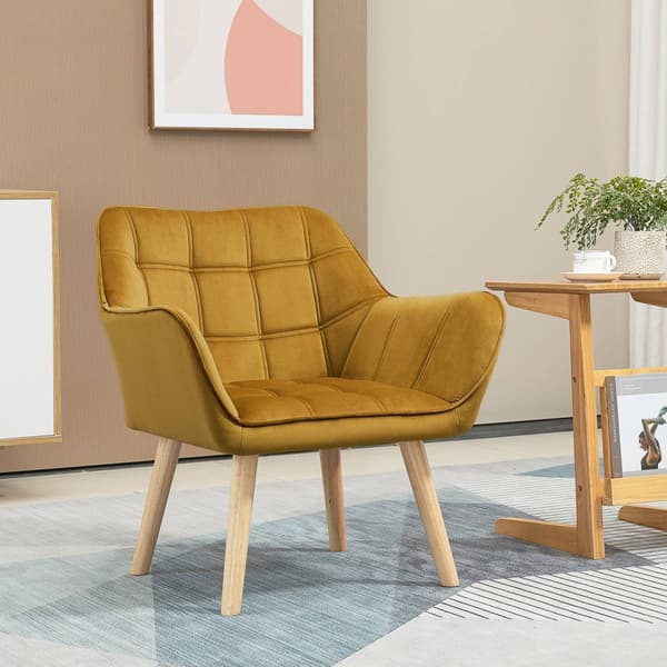 Siipituoli yhden tuolin lepotuoli samettia, skandinaavinen, korotetut jalat, samettimainen polyesteri, keltainen 67x61,5x71 cm