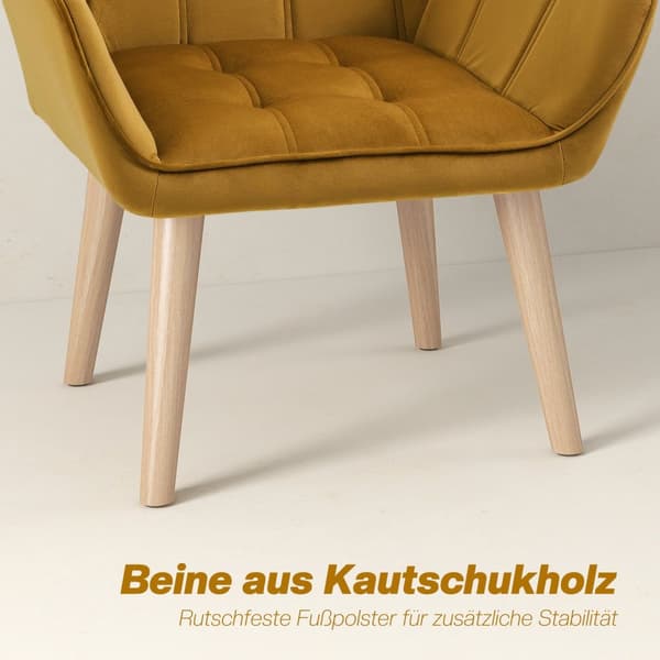 Siipituoli yhden tuolin lepotuoli samettia, skandinaavinen, korotetut jalat, samettimainen polyesteri, keltainen 67x61,5x71 cm