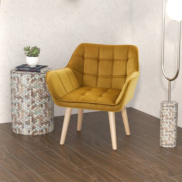 Siipituoli yhden tuolin lepotuoli samettia, skandinaavinen, korotetut jalat, samettimainen polyesteri, keltainen 67x61,5x71 cm