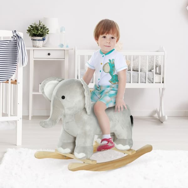 Gyngeelefant gyngeelefant med lydfunksjon og håndtak, babygyngeleke med plysjlook, for 2-4 år barn, grå