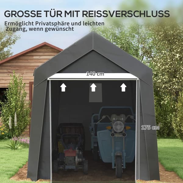 Garagetelt, 2,1 x 3,6 x 2,35 m opbevaringstelt med UV-beskyttelse, lynlåsdør, vandafvisende foliegarage til motorcykel, haveredskaber, mørkegrå