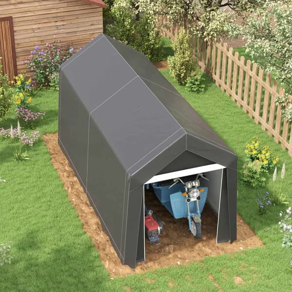 Garagetelt, 2,1 x 3,6 x 2,35 m opbevaringstelt med UV-beskyttelse, lynlåsdør, vandafvisende foliegarage til motorcykel, haveredskaber, mørkegrå