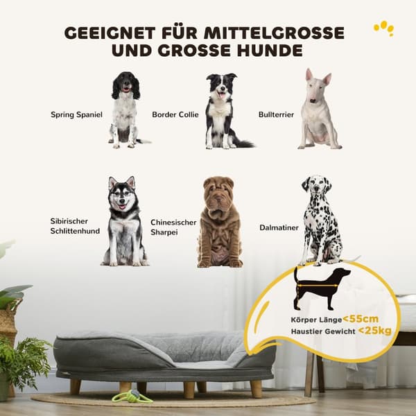 Hundesofa Kjæledyrsofa med ryggstøtte og treben, vaskbart trekk for middels hunder under 25 kg grå