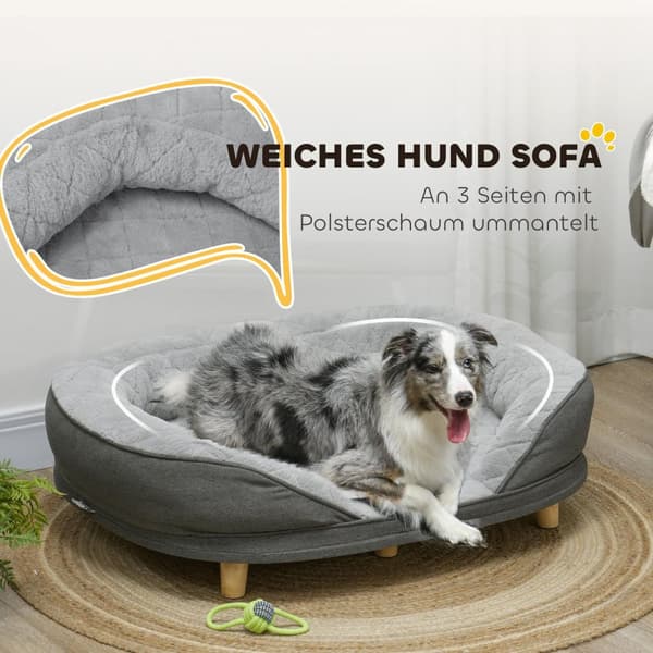 Hundesofa Kjæledyrsofa med ryggstøtte og treben, vaskbart trekk for middels hunder under 25 kg grå