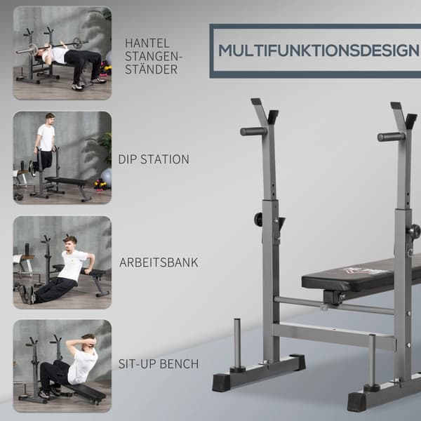 Justerbar sammenfoldelig vægtbænk med håndvægtstativ Fitness bænk til hjemmet lavet af stål i sort og grå