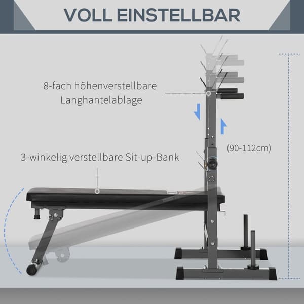 Justerbar sammenfoldelig vægtbænk med håndvægtstativ Fitness bænk til hjemmet lavet af stål i sort og grå