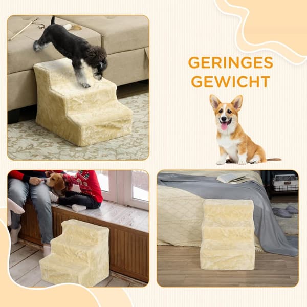 Koiraportaat 3-portaiset 35 cm Lemmikkien portaat pehmolelulla Kissaportaat vuodesohvalle Kissoille enintään 4,5 kg beige