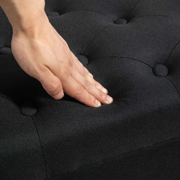 Benk trukket benk med oppbevaringsplass brystbenk gang soverom stue lin-lignende polyester gummi tre sort 100 x 40 x 44 cm | Aosome