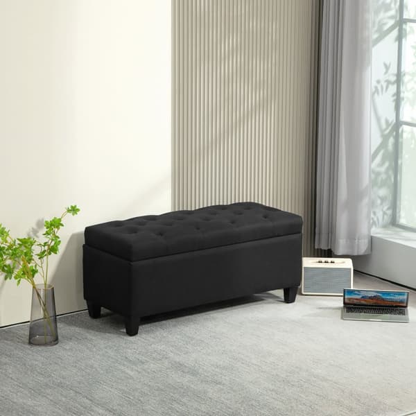 Benk trukket benk med oppbevaringsplass brystbenk gang soverom stue lin-lignende polyester gummi tre sort 100 x 40 x 44 cm | Aosome