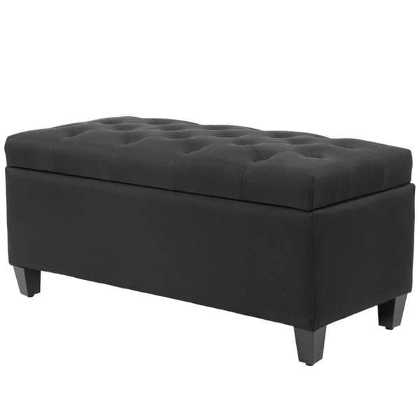 Benk trukket benk med oppbevaringsplass brystbenk gang soverom stue lin-lignende polyester gummi tre sort 100 x 40 x 44 cm | Aosome