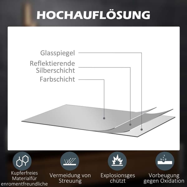 Baderomsspeil med belysning 70 x 50 cm, IP44 veggspeil med 3 lysfarger, berøringsbryter og antidugg, med minnefunksjon