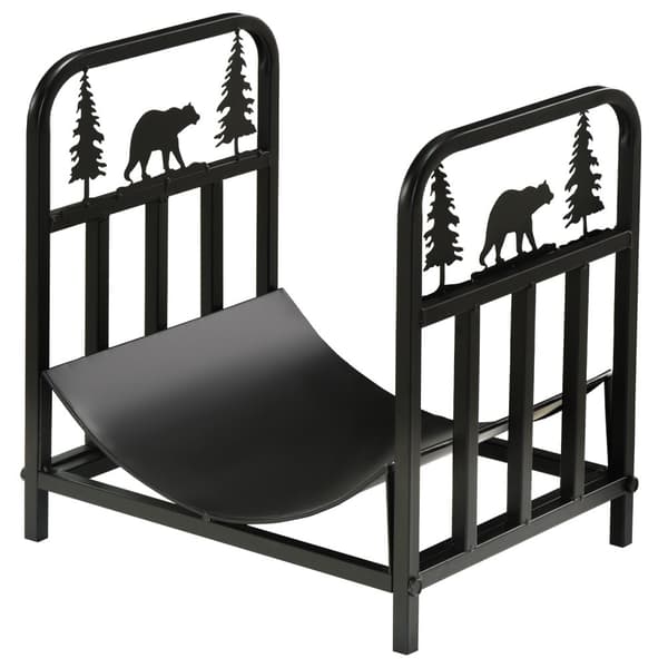 Vedstativ 42 x 33,5 x 43 cm vedstativ med håndtak, vedstativ for utendørs, innendørs, inntil 50 kg, metall, sort