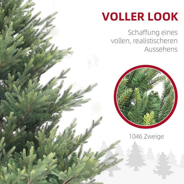 Kunstig juletre, 180 cm juletre med 1046 tips, stålstativ, flammehemmende, til juledekorasjon, innendørs, grønn