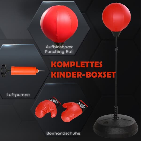 Stansboll för barn boxningsställ med boxningshandskar, 122,5-147 cm höjdjusterbart boxningsset med stativ för pojkar och flickor, stål, röd