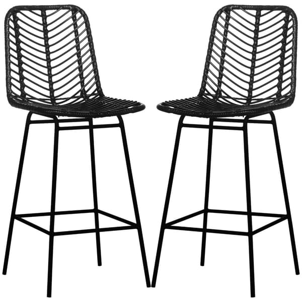 Sett med 2 barkrakker, bistrokrakker med fotstøtte, barstol, kjøkkenstol med stålben til stue, spisestue, svart, 42,5 x 52 x 102 cm