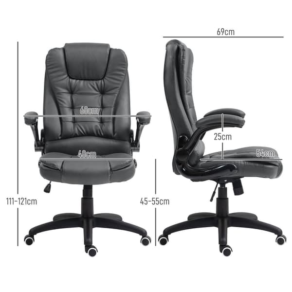Kontorstol, ergonomisk lederstol med vippefunktion, fold-up armlæn, højdejusterbar skrivebordsstol med drejefunktion til hjemmekontor, imiteret læder,