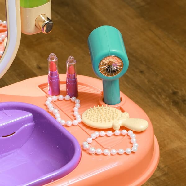 Sminkebord sminkebord for barn med speil, LED-lys, musikk, kosmetikkbord med kran, tilbehør for 3-6 år barn, lilla