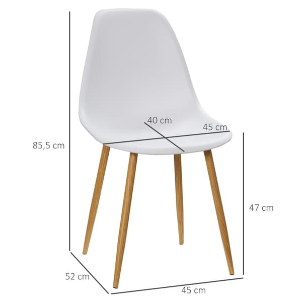 Spisestuestole sæt med 4 køkkenstole med ryglæn, spisestuestol med metalben, til spisestue, stue, 45 x 52 x 85,5 cm, hvid + natur