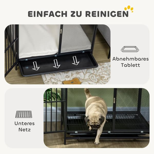 Hundebur til hjemmet, Låsbar hundekennel med pude, Hundebur med paller, Hundehus til mellemstore hunde under 20 kg, Grå, 88 x 55 x 71 cm