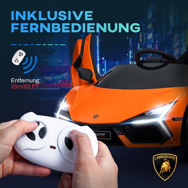 Børneelbil 12V børnebil med 2,4G fjernbetjening, musik, elbil med lys, USB/MP3 port, bakfunktion, op til 5 km/t, til børn 3-5 år, orange