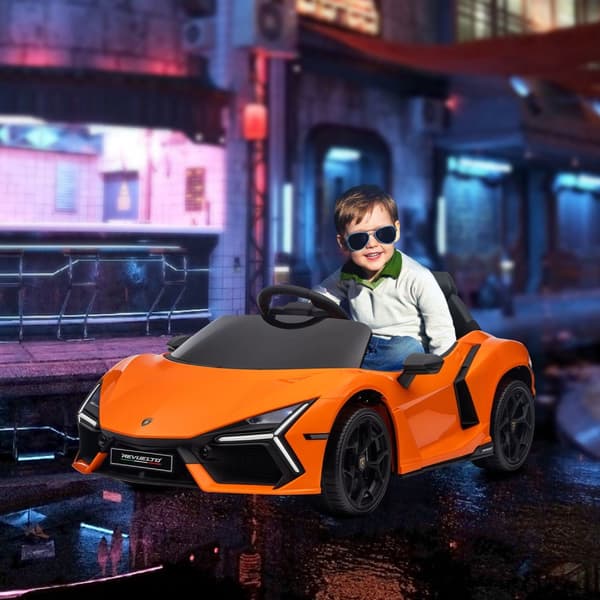 Børneelbil 12V børnebil med 2,4G fjernbetjening, musik, elbil med lys, USB/MP3 port, bakfunktion, op til 5 km/t, til børn 3-5 år, orange