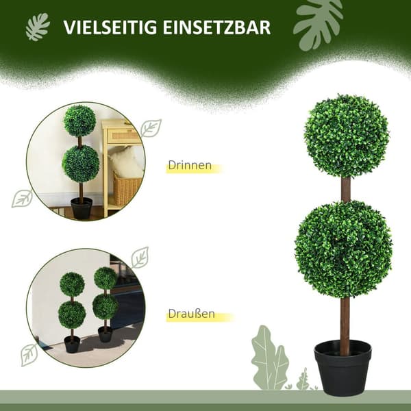Kunstige planter, sett med 2 buksbom, 90 cm kunstig plante med dobbel kule, UV-bestandig stueplante, kunstig tre, plantedekorasjon for innendørs, uten