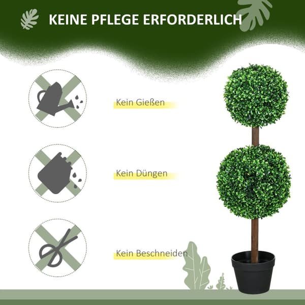 Kunstige planter, sett med 2 buksbom, 90 cm kunstig plante med dobbel kule, UV-bestandig stueplante, kunstig tre, plantedekorasjon for innendørs, uten