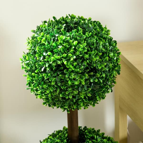 Kunstige planter, sett med 2 buksbom, 90 cm kunstig plante med dobbel kule, UV-bestandig stueplante, kunstig tre, plantedekorasjon for innendørs, uten