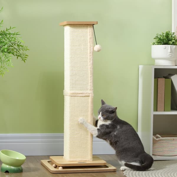 3-i-1 skrapstolpe, 87cm skrapstolpe, sisal kattskrapstolpe med lekboll, skrapstolpe för katter, kattskrapmöbler, inomhus, ek