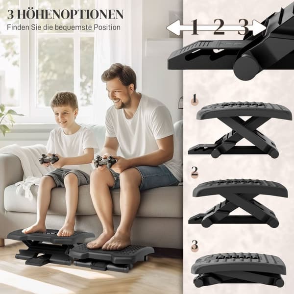 Fotstöd Skrivbord Höjdjusterbart fotstöd Ergonomiskt fotstöd Halkfritt för hemmakontor Svart