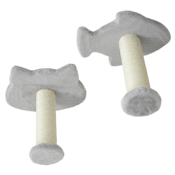 Katteklatreveggsett, 4-delt kattemøbel med trinn, stige, stupebrett, skrapestolper, lekeball, sisal, for katter opp til 5 kg, lys grå