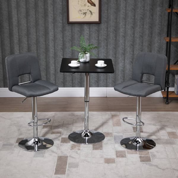 Barbord, höj- och sänkbart barbord med roterande bordsskiva, halkfritt köksbord för vardagsrum, matsal, svart, 60 x 60 x 69-93 cm
