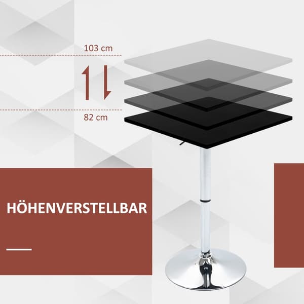 Barbord, höj- och sänkbart barbord med roterande bordsskiva, halkfritt köksbord för vardagsrum, matsal, svart, 60 x 60 x 69-93 cm