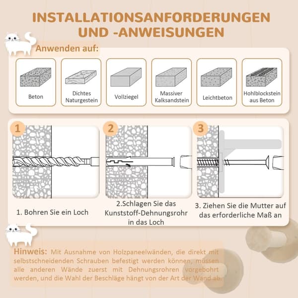 Kissan kiipeilyseinäsetti, 3-osainen kissakalusteet raapimislaudalla, hyppylautaset, raapimispuu, leikkipallo, kissoille enintään 5 kg, sisal, beige