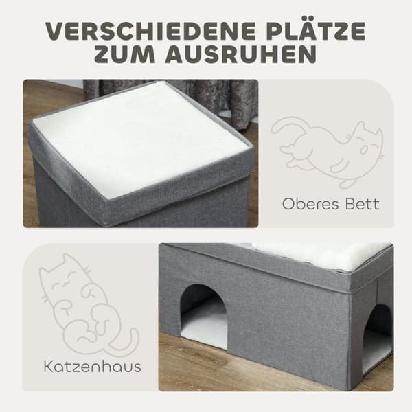 Kattehule kattehus, kattehus med 3 niveauer, katteseng med pude, hundehus til katte op til 5 kg, 74 x 37,5 x 78,5 cm, grå