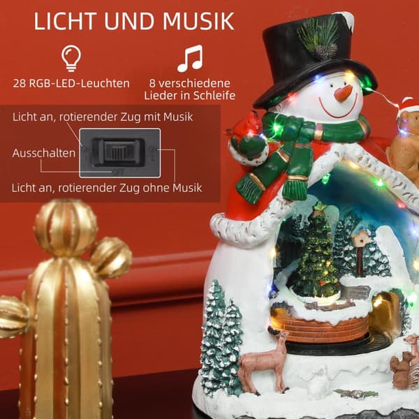 Christmas Village Juleby med LED-lys, musik, snemand, juletræ og kørende tog, vinterlandskab til jul, flerfarvet