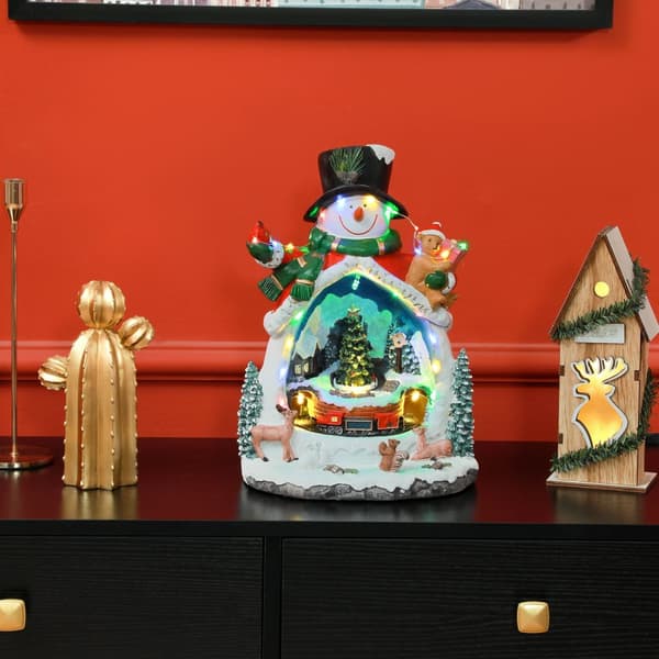 Christmas Village Juleby med LED-lys, musik, snemand, juletræ og kørende tog, vinterlandskab til jul, flerfarvet