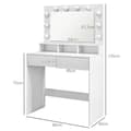 Miniatyrbilde 4 av 10: Sminkebord med LED-belysning Sminkebord med speil Justerbar lysstyrke Kosmetisk bord med 2 skuffer Åpne hyller for soverom Hvit