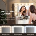 Miniatyrbilde 5 av 10: Sminkebord med LED-belysning Sminkebord med speil Justerbar lysstyrke Kosmetisk bord med 2 skuffer Åpne hyller for soverom Hvit