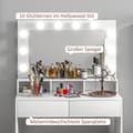 Miniatyrbilde 7 av 10: Sminkebord med LED-belysning Sminkebord med speil Justerbar lysstyrke Kosmetisk bord med 2 skuffer Åpne hyller for soverom Hvit
