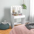 Miniatyrbilde 8 av 10: Sminkebord med LED-belysning Sminkebord med speil Justerbar lysstyrke Kosmetisk bord med 2 skuffer Åpne hyller for soverom Hvit