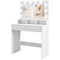 Miniatyrbilde 1 av 10: Sminkebord med LED-belysning Sminkebord med speil Justerbar lysstyrke Kosmetisk bord med 2 skuffer Åpne hyller for soverom Hvit