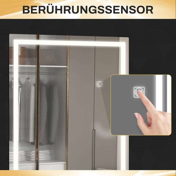 Veggspeil 120 x 40 cm full lengde speil med LED-belysning, 3 lysmothaker, rektangulært speil med berøringsbryter, minnefunksjon for soverom, bad