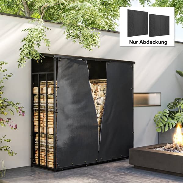 2 kpl polttopuuhyllyn kansia 174cm vedenpitävä 600D Oxford UV-suoja Polttopuut hyllylle 176W x 163/175K cm musta