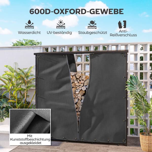 2 kpl polttopuuhyllyn kansia 174cm vedenpitävä 600D Oxford UV-suoja Polttopuut hyllylle 176W x 163/175K cm musta