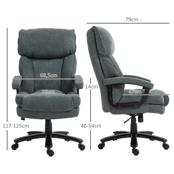 Kontorstol, ergonomisk skrivebordsstol med vippefunktion, hørlook, højdejusterbar PC-stol med drejefunktion, tykke hynder, bæreevne op til 200 kg, til