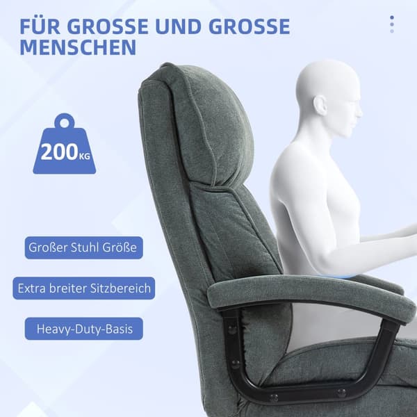 Kontorstol, ergonomisk skrivebordsstol med vippefunktion, hørlook, højdejusterbar PC-stol med drejefunktion, tykke hynder, bæreevne op til 200 kg, til